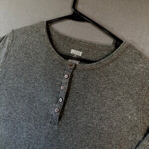 Duluth Trading Co Womens Large Long Sleeve Henley Shirt Gray Cotton 15517